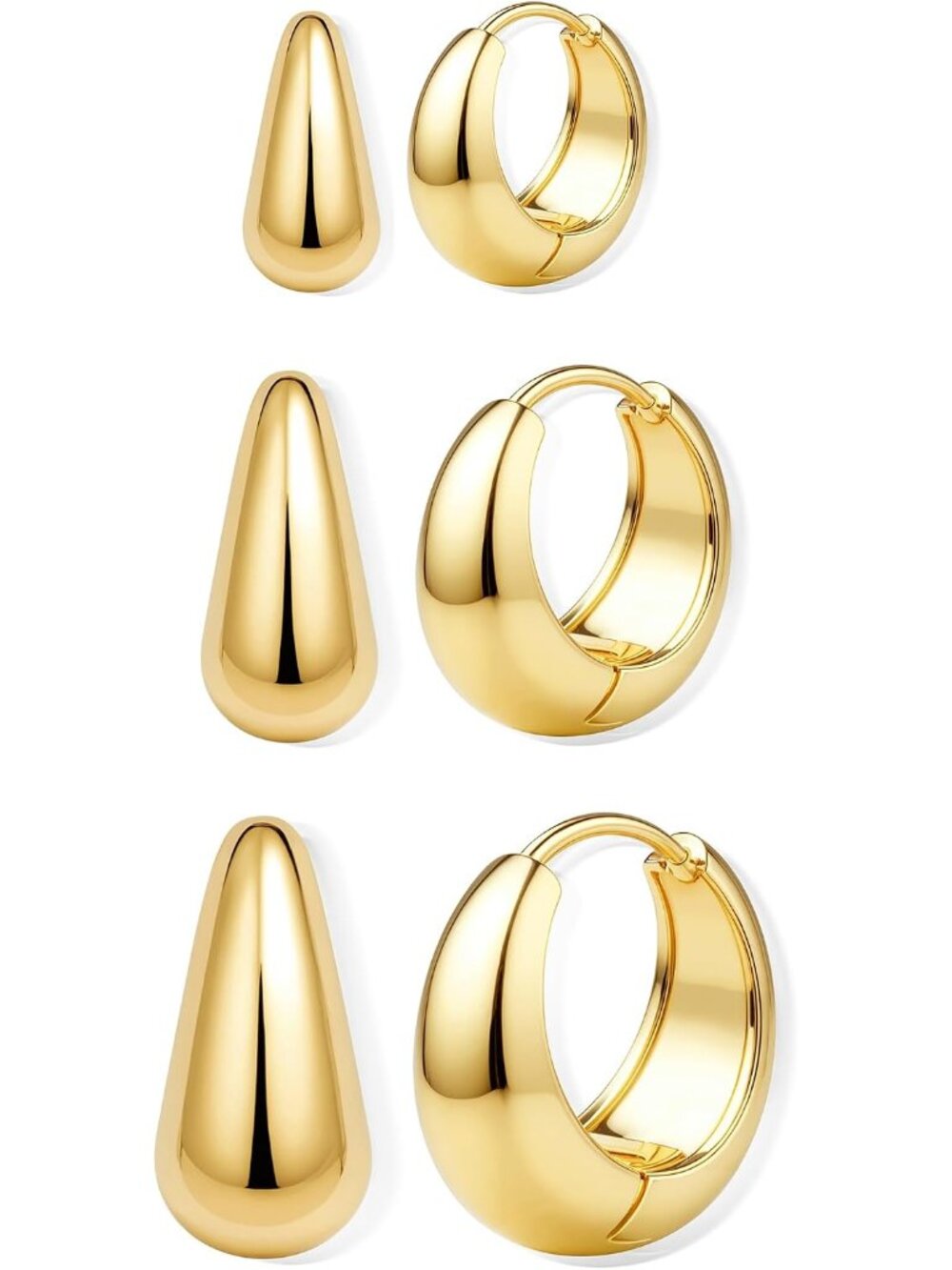 3 Pairs 14K Gold Hoop Earrings Set for Women Small Chunky Huggie | Hypoallergeni
